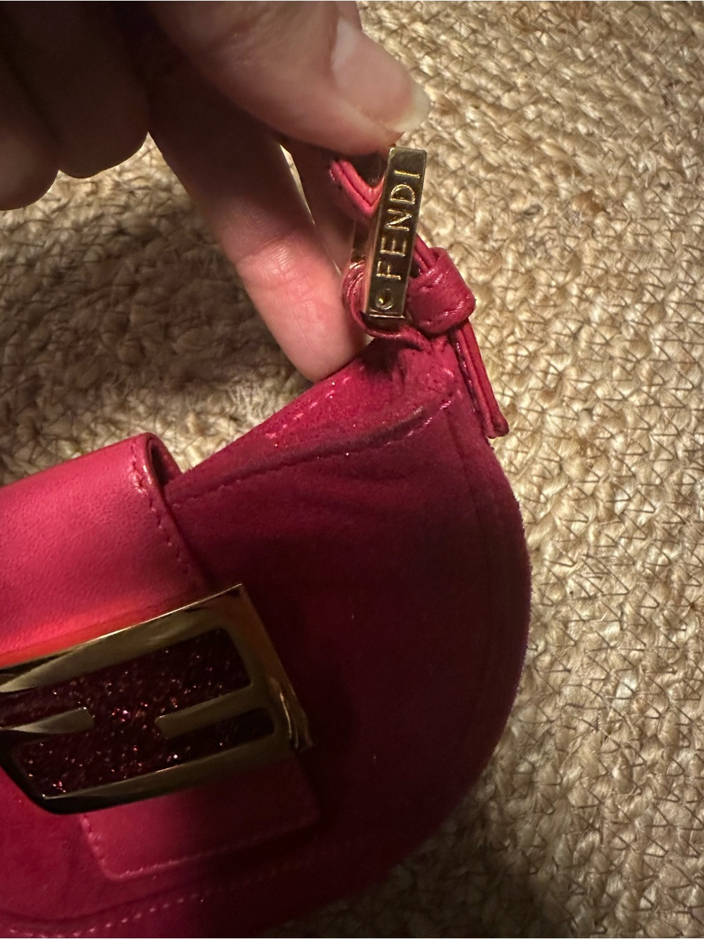 Fendi Pink Suede Mini Baguette Croissant Bag Zucca FF Logo Vintage - Picture 6 of 16